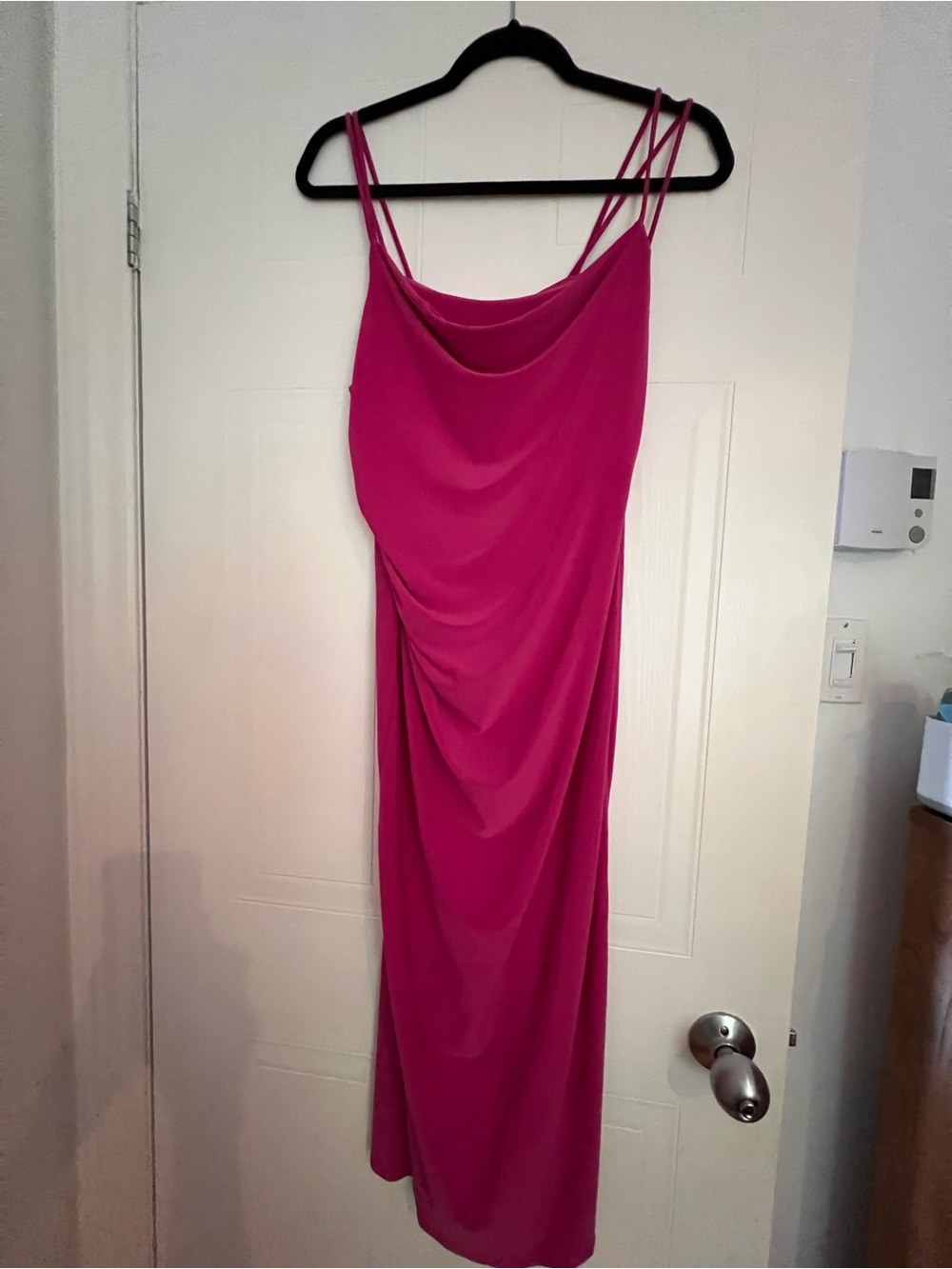 Zara Magenta Midi Slip Dress with Cowl Neck